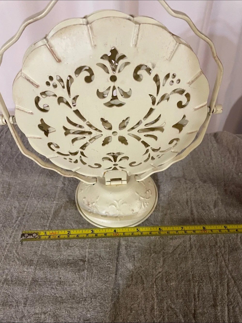 Vintage Three-Tier Cream Folding Metal Serving Stand - Decorative Server